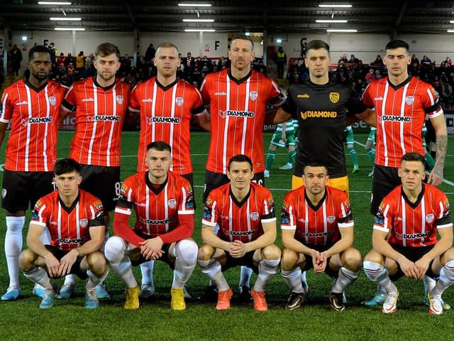 The Derry City side which defeated Shamrock Rovers to win the Presidents Cup, at the Brandywell on Friday evening. Photo: George Sweeney.
