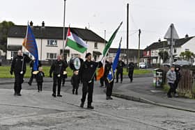 The Spirit of Freedom band plays at the Creggan Republican Monument during a commemoration on Easter Sunday afternoon.  Photo: George Sweeney