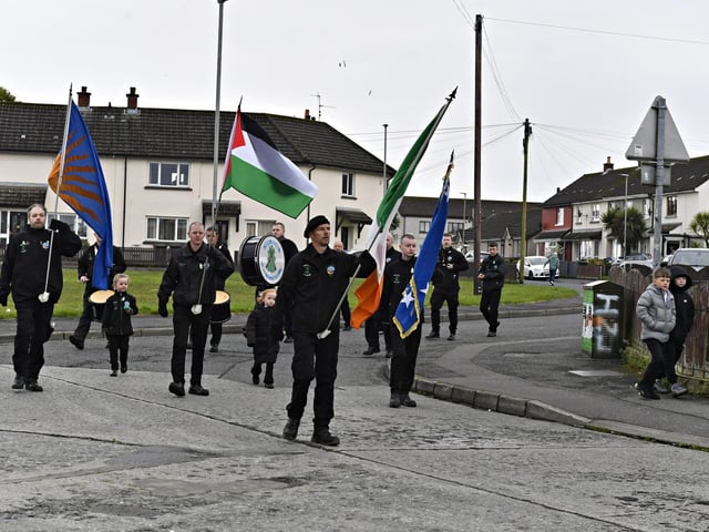The Spirit of Freedom band plays at the Creggan Republican Monument during a commemoration on Easter Sunday afternoon. Photo: George Sweeney