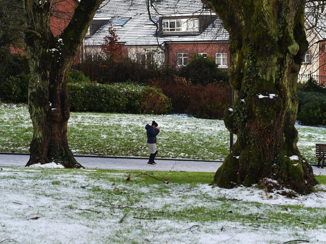 A light covering of snow in Brooke Park on Tuesday morning. Photo: George Sweeney