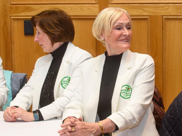 The Mayor Councillor Sandra Duffy welcomed the members of Colmcille Ladies Choir to a reception in the Guildhall as they mark their 50th Anniversary. Picture Martin McKeown. 20.01.23:.