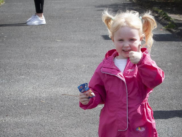 HURT DOGGY WALK. . . . .Three years-old Hannah Lafferty takes her own dog for a walk during Saturday’s Hurt ‘Paws for Thought’ Doggy event Out the Line at Foyle Road, Derry. (Photos: Jim McCafferty Photography)