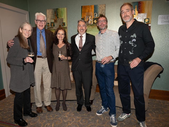 Darcy Geene, Jim Greene, Sarah Greene, Sean Greeene, Mick Hawoth and Bjorn Bailey at the 2025 Tip O’Neill Irish Diaspora Awards took place on Friday evening at the Inishowen Gateway Hotel in Buncrana, honouring four exceptional members of the Global Irish community whose achievements reflect the enduring spirit and values of the Irish diaspora. Photo Clive Wasson : .