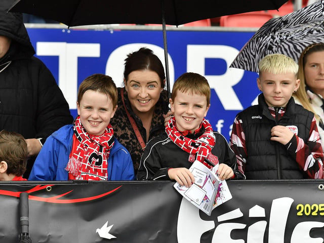 Fans attend the Derry City open training session on Monday morning in  Brandywell Stadium. The event was organised at part of the Gasyard Feile.  Photo: George Sweeney / Derry Journal