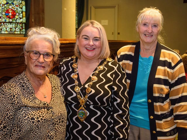 The Mayor Councillor Sandra Duffy once again welcomed people to the Guildhall as she hosted another popular Derry City and Strabane District Council Tea Dance. Included are, Dolorous MacFarland and Angela Cassidy. Picture Martin McKeown. 09.11.22:.:The Mayor's Tea Dance