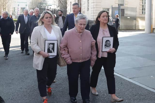 Sean Brown's widow Bridie Brown and family at Belfast for a court hearing.