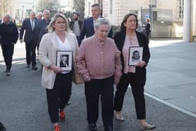 Sean Brown's widow Bridie Brown and family at Belfast for a court hearing.
