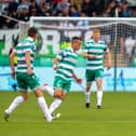 Carl Winchester on the ball in Tallaght as Shamrock Rovers midfielder Aaron McEneff closes him down. Photographs by Kevin Moore.