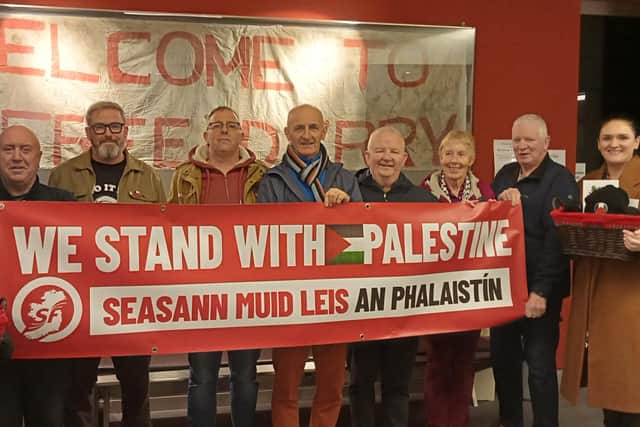 The Martin McGuinness Cumann Derry supporting the Christmas fundraising efforts by the Bloody Sunday Trust for the Palestine Medical Relief Society.