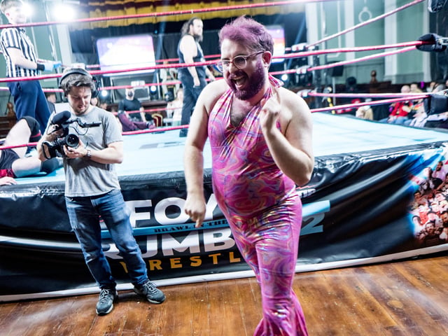 Some of the stars of the show warming up the crowd at the Brawl in the Hall.