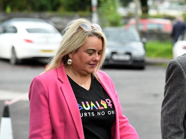 Colr. Sandra Duffy attends the Requiem Mass at the Long Tower Church for journalist and activist Nell McCafferty on Friday afternoon.  Photo: George Sweeney