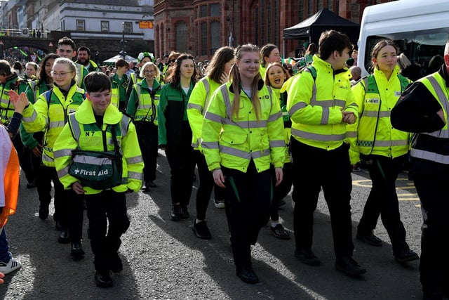 Participants in Derry’s St Patrick’s Day parade on Friday afternoon. Photo: George Sweeney. DER2311GS – 69