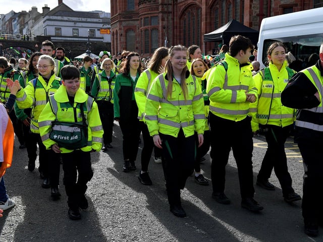 Participants in Derry’s St Patrick’s Day parade on Friday afternoon. Photo: George Sweeney. DER2311GS – 69
