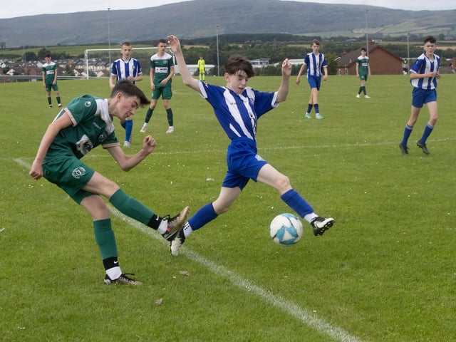 Action from Wednesday's u-15 Foyle Cup clash between Foyle Harps and Culmore FC in the O'Neills Foyle Cup at Leafair Park, Derry. (Photos: Jim McCafferty Photography)