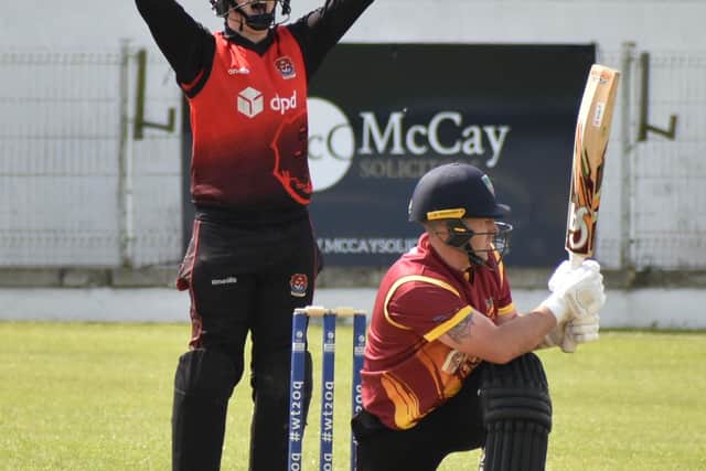 Bready captain David Scanlon is trapped lbw during their Senior Cup loss to Strabane.