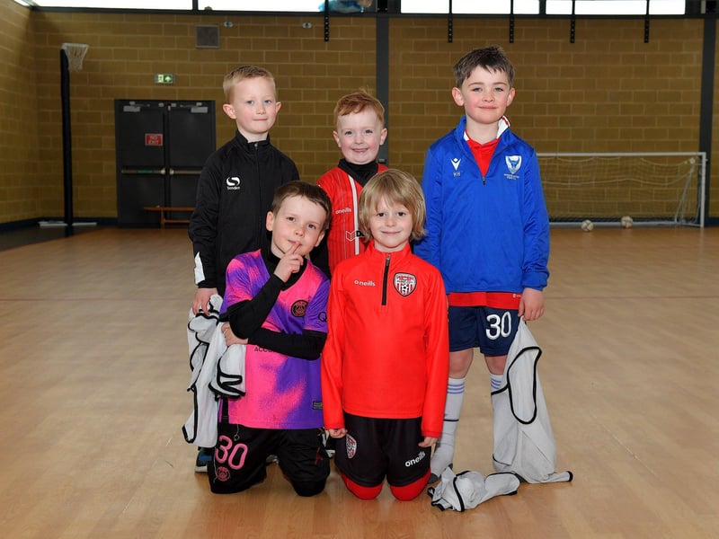 Some of the children who took part in the Derry City Easter Soccer Camp at Broadbridge Primary School. Picture: George Sweeney. DER2315GS – 122