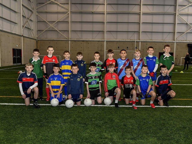 Some of the Primary School pupils who took part in the Cumann na mBunscoil skills test at Sean Dolans GAC on Friday. Photo: George Sweeney