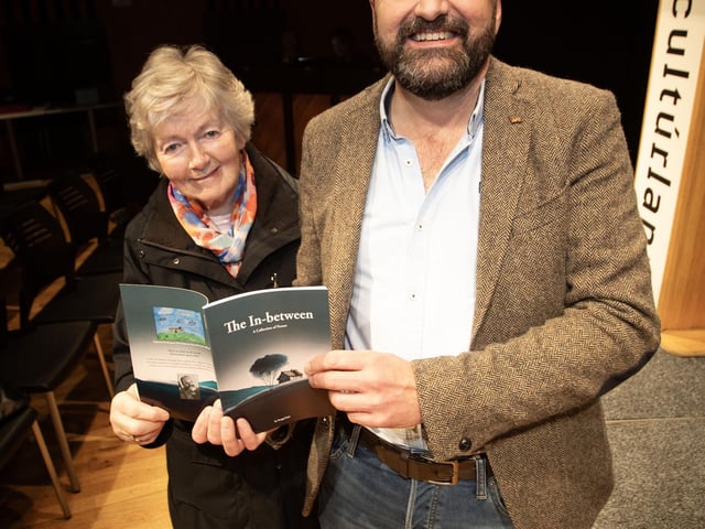 'The In-between' poet and author Feargal Friel pictured with Sister Anne, at his book launch in An Culturlann on Thursday night last.