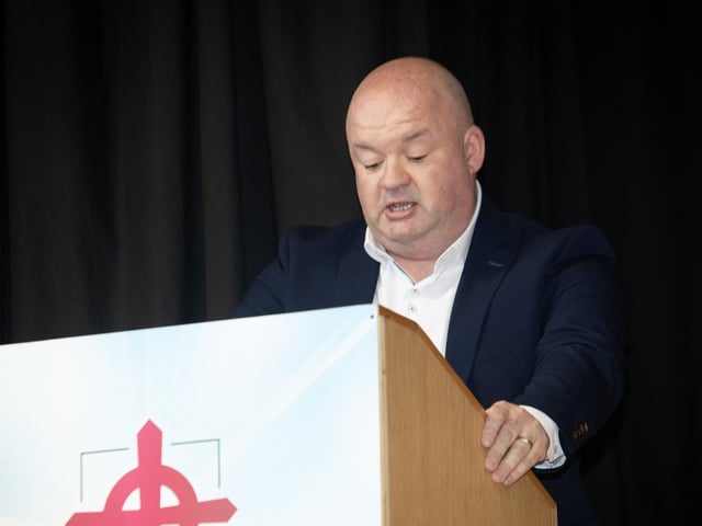 Special guest at the St. Joseph's Boys School Annual Prizegiving, Mr. Paul Cooley, addressing the attendance on Thursday last.