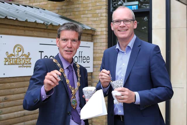 Simon Coveney with the then Mayor of Derry & Strabane, Councillor John Boyle, at the Foyle Maritime Festival in 2018.
