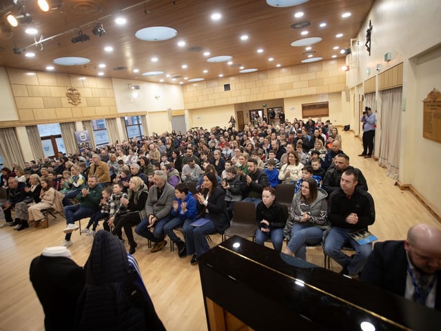 OPEN DAY AT ST. COLUMB'S. . . . .A packed assembly hall for the first sitting at St. Columb's College Open Day on Saturday. (Photos: Jim McCafferty Photography) : .
