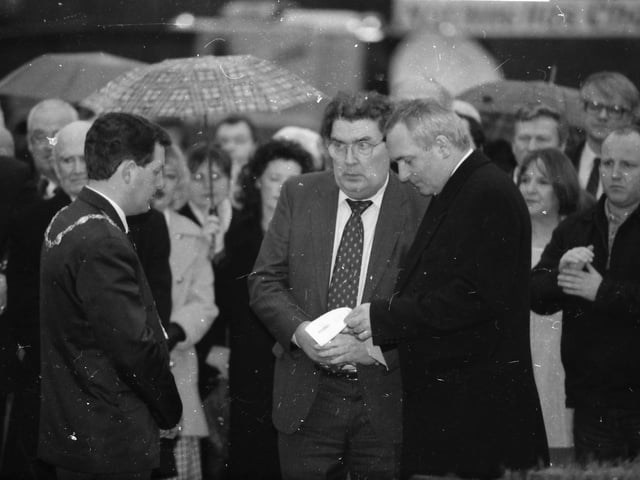 The Mayor Martin Bradley with John Hume and Bertie Ahern at the 1998 Bloody Sunday commemoration.