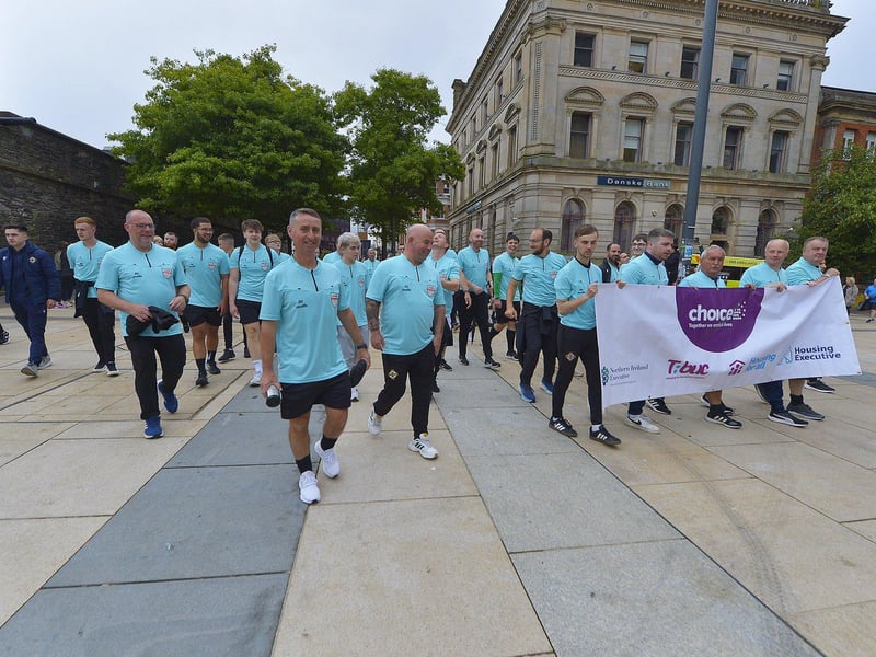 Foyle Cup tournament referees arriving at Guildhall Square. Photo: George Sweeney