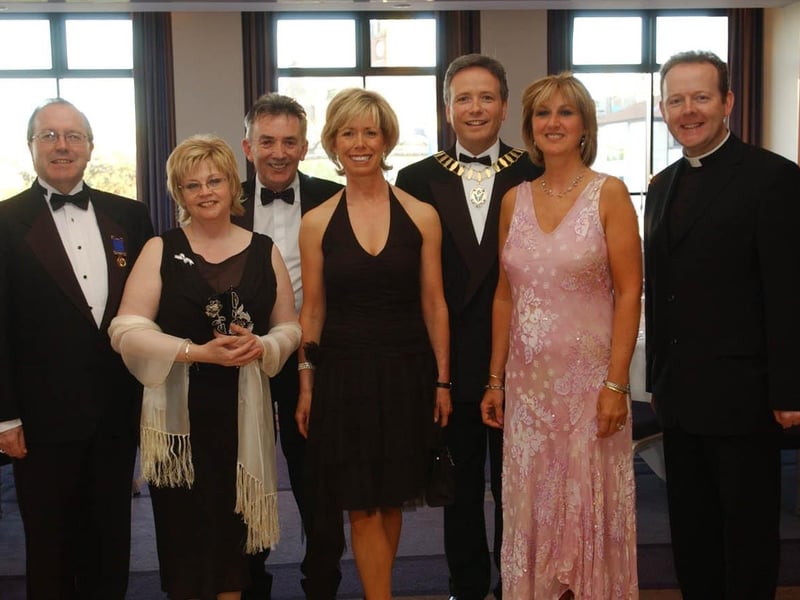 Group pictured from left, are Gerry and Nora Murray, Pat and Hilary McGonagle, Tom and Mary Black, and Fr eamon Martin, president, pictured at the City Hotel fo the Annual St Columb's College Union May Ball. (0805A15) : .