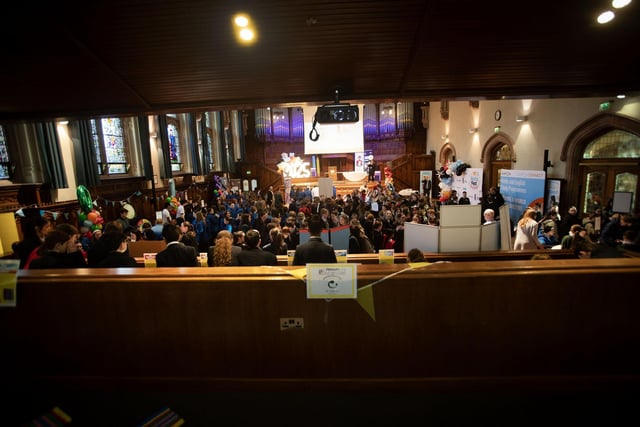 A packed main hall in the Guildhall for the start of Friday's Ni Maths Fest.