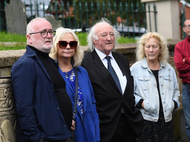 Mourners at the funeral of journalist and activist Nell McCafferty at the Long Tower Church on Friday afternoon.  Photo: George Sweeney