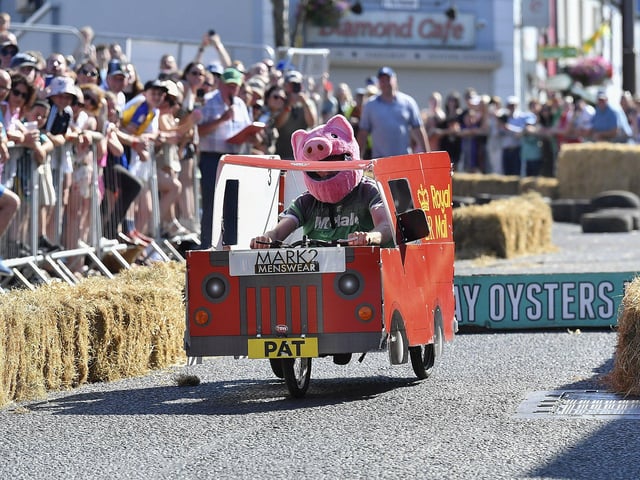 There were spills and thrills during the Carndonagh Festival Soapbox Derby held on the town centre on Saturday afternoon. Photo: George Sweeney