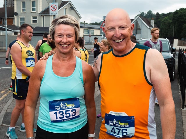 Claire Shaw and Chris McIvor are all smiles ahead of the Strabane Lifford Half Marathon. (Photo: Karol McGonigle)
