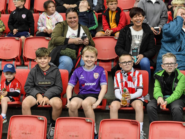 Fans attend the Derry City open training session on Monday morning in  Brandywell Stadium. The event was organised at part of the Gasyard Feile.  Photo: George Sweeney / Derry Journal