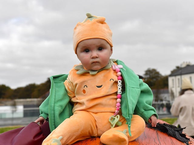 Six-months-old Lyla pictured at the Festive Pumpkin Patch at Ebrington Square on Sunday afternoon. Photo: George Sweeney