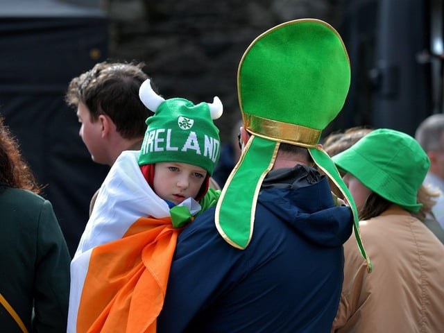 Dressed for the occasion at Derry’s St Patrick’s Day parade on Friday afternoon. Photo: George Sweeney. DER2311GS – 32 