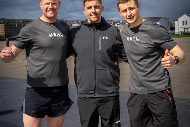 Sean McLaughlin, Darryl McDermott and Sean Noble check out the venue for the inaugural Ebrington Square Hyrox this summer.