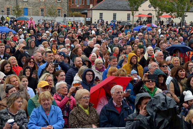 Some of the large attendance at Ebrington Square for Phil Coulter’s  live performance of his iconic hit ‘The Town I Loved So Well' on Saturday afternoon last. Photo: George Sweeney.  DER2240GS – 13