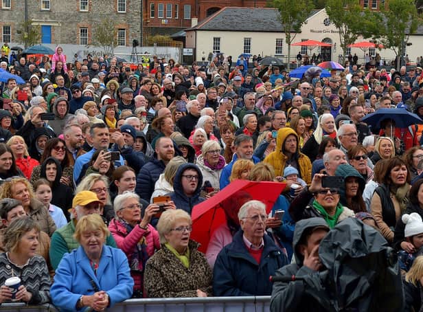Some of the large attendance at Ebrington Square for Phil Coulter’s  live performance of his iconic hit ‘The Town I Loved So Well' on Saturday afternoon last. Photo: George Sweeney.  DER2240GS – 13