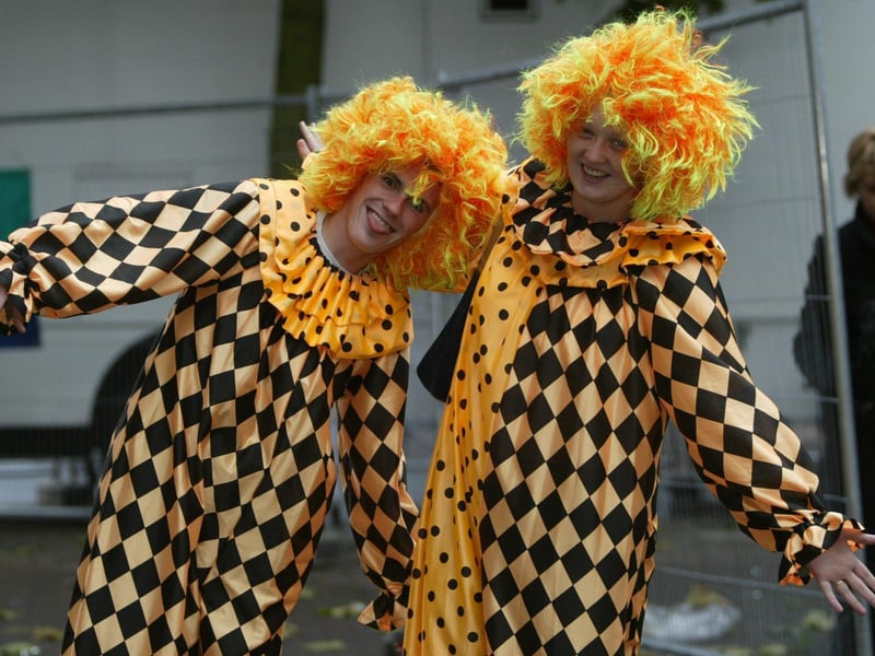 Keith McElhinney and Michaela Tierney clowning around. (0311JB03):20 YEARS ON: Halloween celebrations in Derry in 2003