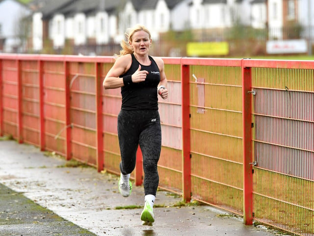 Competitor takes part in the Maiden City Hyrox V Fitness Challenge held at Sean Dolans GAC on Saturday. Photograph: George Sweeney