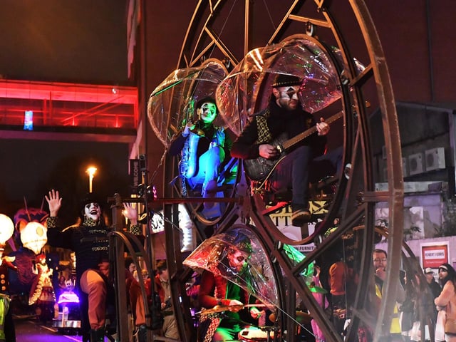 The ‘Carnival of the Dead’ Halloween parade makes its way along Strand Road. Photo: George Sweeney