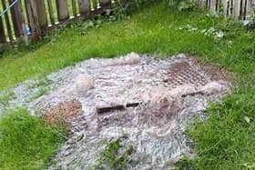 Sewage cascading into the garden of a house in Ivy Mead Mews in Derry after a pipe burst recently. NI Water say they are working on a permanent solution to the problem.