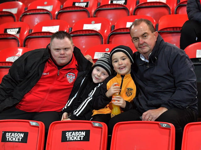 Derry City fans at the game against St Patrick’s Athletic at the Brandywell on Friday evening. Photograph: George Sweeney.