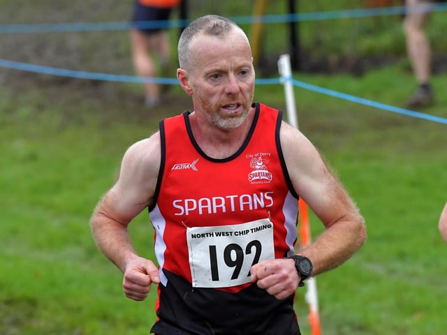 Spartans Diarmuid O’Kane competing in the Spartans open cross country 6k race at Thornhill College on Saturday. Photo: George Sweeney