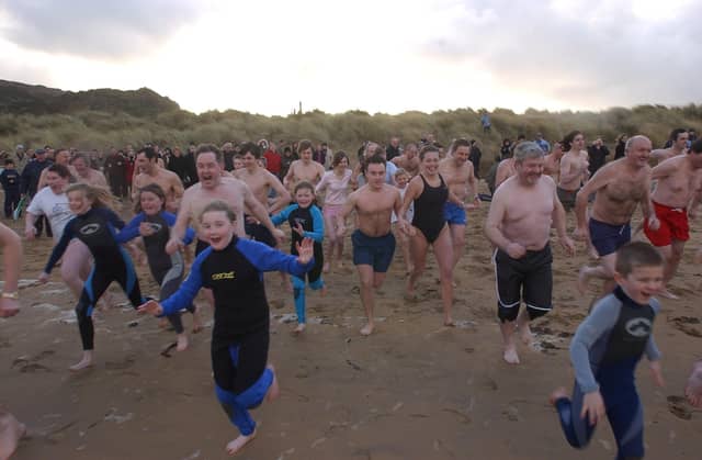 Braving the elements at the Culdaff New Year's Day Swim in 2004.