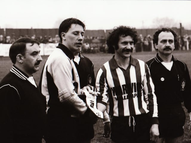 Players, club officials and staff and fans as Derry City FC face Finn Harps FC at Ballybofey in their first league meeting.