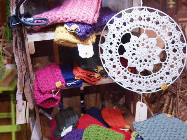Fionnuala's Wicker Art products on display.