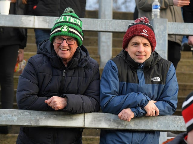 David and Emmet Thompson in Celtic Park for the Derry v Monaghan game on Saturday. Photo: George Sweeney