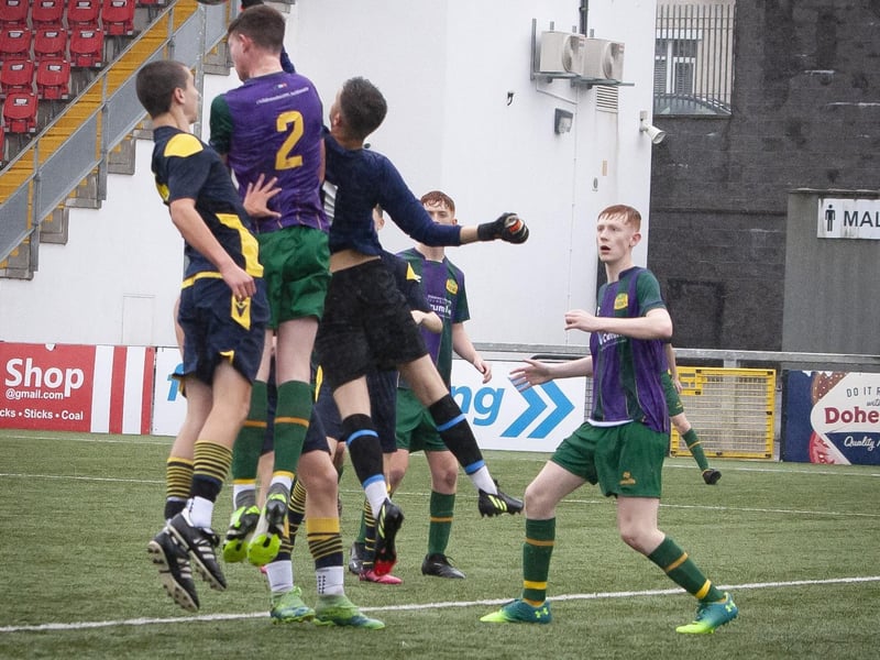 Action from Saturday’s u-16 Foyle Cup final between Don Boscos and Lourdes Celtic (Dublin) at the Brandywell, Derry. (Photos: Jim McCafferty Photography)