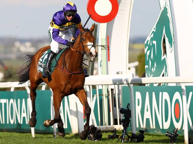 Corach Rambler, ridden by Derek Fox, winning Saturday's Grand National at Merseyside's Aintree Racecourse (Photo by Michael Steele/Getty Images)